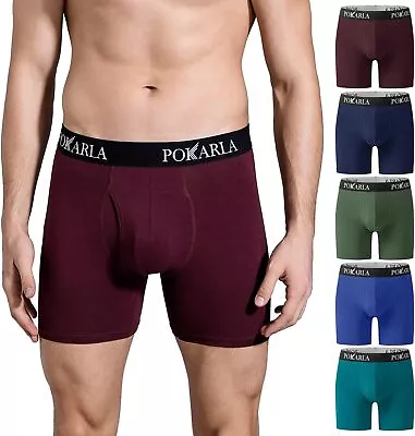 POKARLA Mens Stretch Boxer Briefs Soft Cotton Open Fly Tagless Underwear Regular • $20.33