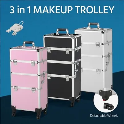 $88.99 • Buy Professional Rolling Makeup Train Case Cosmetic Trolley Makeup Storage Organizer