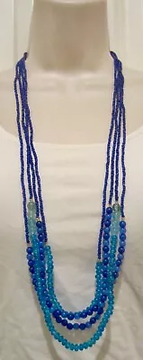 Multi Strand Necklace Lapis And Aqua Blue Beads Long Adjustable 34  • $4.50