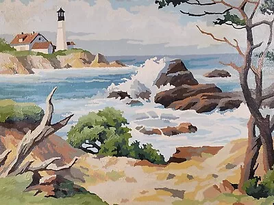 Vintage Paint By Number  Lighthouse Point  Nautical Oceanscape Decor Painting • $75