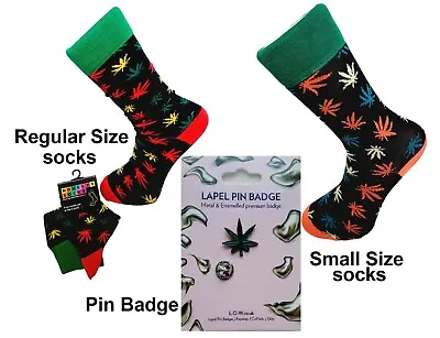 Cannabis Leaf Mens Socks Premium Cotton Pair. And/Or A Lapel Pin Badge 4-20 SK8 • £4.99