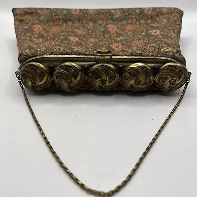 Gorgeous Antique Purse Tapestry With Gold And Rhinestone Closure And Accents • $94