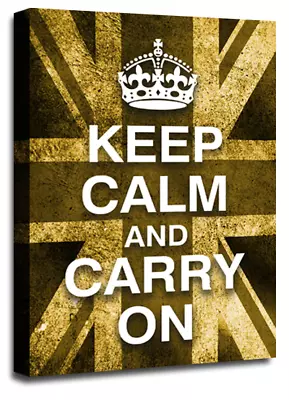 Keep Calm Art Print Cream Carry On Quote Framed Canvas Wall Picture Large • £29.99