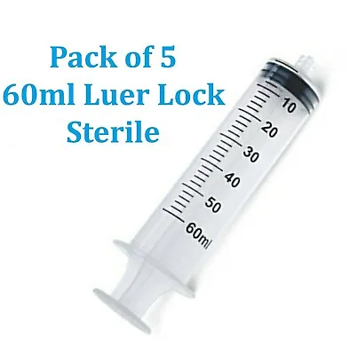 60mL PACK Of 5 LUER LOCK STERILE SYRINGES 60cc Sterile Syringe Only No Needle • $8.99