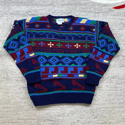 Vintage Deans Of Scotland Sweater Medium Blue Red Shetland Wool Outdoors Mens • $60.77
