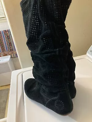 UGG Australia Abilene Size 9.5 Slouch Suede Calf Half Black Boots Style 1947 • $47.96