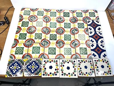 30 Vintage Talavera Mexican Redware Pottery Hand Painted Tiles • $69.99