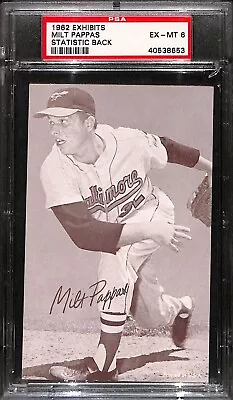 1962 Exhibit Statistic Stat Back Milt Pappas Cleveland Indians PSA 6 EX-MT 6835 • $40