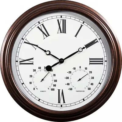 Garden Outdoor Indoor Wall Clock With Thermometer And Hygrometer Roman Numerals • £18.95