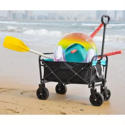 Collapsible Beach Wagon Mini Folding Garden Shopping Cart Black/Blue Steel Frame • $47.20