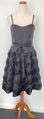 Review Roses Dress Black Fit & Flare Formal Size 10 3D Roses Net Underskirt • $29