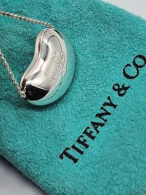 Tiffany & Co. ELSA PERETTI Sterling Silver Bean Pendant Necklace 19mm Superb  • $189