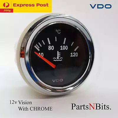 VDO COCKPIT VISION 52mm 12v WATER TEMP GAUGE WITH CHROME BEZEL MARINE 4WD • $79.22