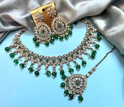 Indian Bollywood Gold Plated Kundan Choker Bridal Necklace Earrings Jewelry Set • $19.35