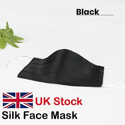 Silk Face Mask Reusable Luxury Washable Breathable Unisex UK Virus Protect Black • £3.49