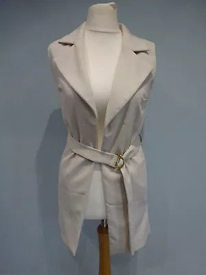 Divided Longline Waistcoat Cream Size 6 Pit To Pit 14  Full Collar Tie Belt H&m • £6.99