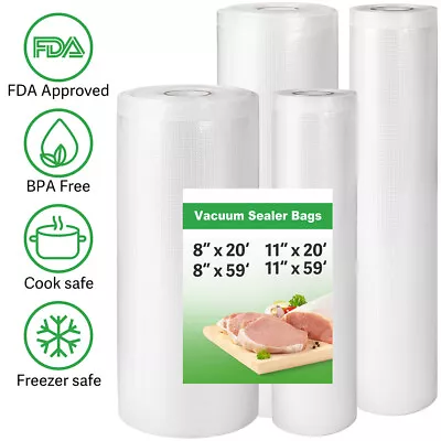 2/4 Giant 8 X59' 11 X59' Rolls Vacuum Sealer Bags Food Saver Embossed Bags 4 Mil • $7.41