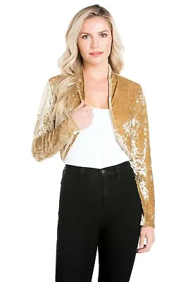 Fashion Secrets Women's Gold Opened Front Velvet Bolero Shrug Cardigan Jacket • $24.99