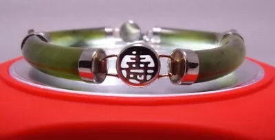 Vintage Jade Bracelet Four Curved Bar Links Asian Symbols Between Links • $32