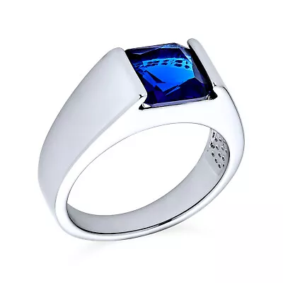 3CT Princess Cut Imitation Blue Sapphire AAA CZ Engagement Mens Ring • $14.99