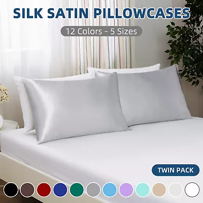 2x Luxury Silk Satin Pillow Case Cushion Cover Bedding Smooth Soft Pillowcases • $15.90