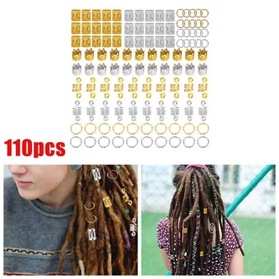 110 Pcs/Set Hair Jewelry Braid Rings Cuffs Pendants Dreadlocks Beads Accessories • £6.99