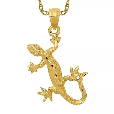 14K Yellow Gold Lizard Necklace Charm Pendant • $564