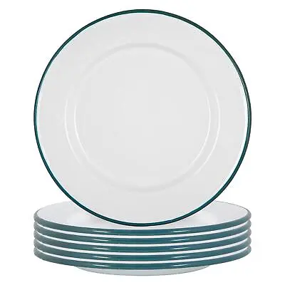 12x White Enamel Dinner Plates Metal Outdoor Camping Food Dishes 25.5cm Green • £32