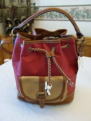 St. John's Bay Jane Drawstring Bucket Purse Red & Brown NEW • $49.99