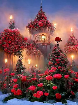 Red Rose Castle 5D DIY Diamond Art Painting Kit Crystal Cross Stitch Arts And Cr • £5.02