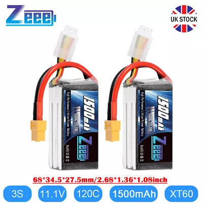 2X Zeee 11.1V 1500mAh 3S LiPo Battery 120C XT60 For RC Car Airplane Helicopter • £35.99