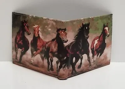 Running Horses Print On Handcrafted Wallet BI-Fold Men's Vegan Leather • $14.99