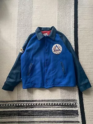 Vintage 1980s Toronto Metal Worker Varsity Letterman Jacket Blue - Size L/XL • $0.73