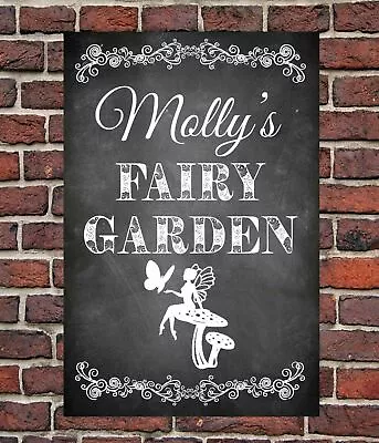 Personalised Chalk Style Fairy Garden Metal Sign Daughter Son Family • £6.99