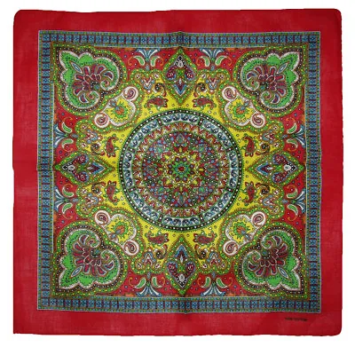 22 X22  Ornate Paisley Mosaic Multi Color Red Border Bandana  • $6.88