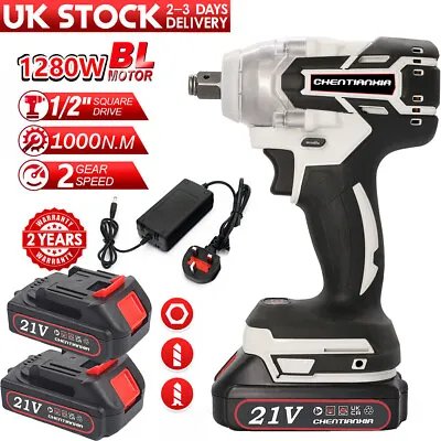 1000Nm 1/2  Cordless Electric Impact Wrench Drill Gun Ratchet Driver W/2 Battery • £29.99