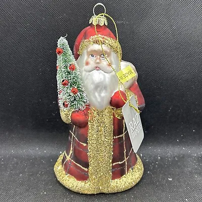 Raz Imports Tartan Plaid Robe Glass Santa Christmas Ornament Bottle Brush Tree • $10.99