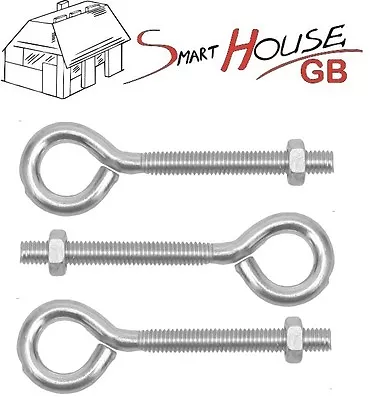 M8 M10 Galvanised FOLDED STRAINING EYE BOLTS WITH HEX NUTS Zinc Plated • £2.48