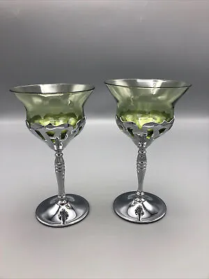 Cambridge Glasses Farberware Wine Silver Tone Metal Stemmed Green 5 3/4” Lot 2 • $18.95