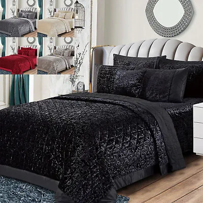 Quilted Embossed Plush Bedspread Luxury Crushed Velvet Comforter Bed Throw • £69.99