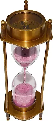 Brass Sand Timer Hourglass With Maritime Brass Compass Gift & Elevate Your Space • $17.98