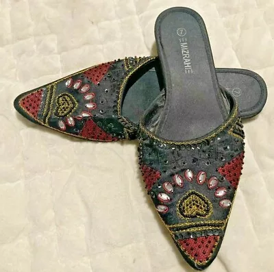 $9.99 • Buy MIZRAHI Embelished Mules Slides Beaded Sequins Black Size 7 37