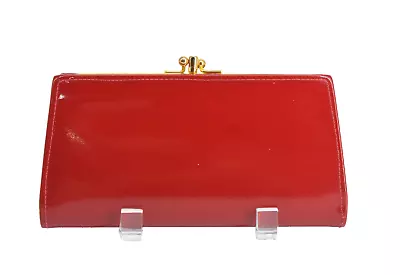 VTG Red Patent Leather Clutch Wallet Envelope Kiss Closure Multi-Compartment 7  • $10