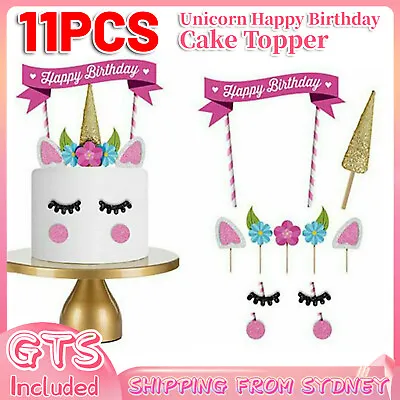 $5.58 • Buy 11Pcs Unicorn Happy Birthday Party Cake Topper Set Eyes Ear Kids Girls Decoratio