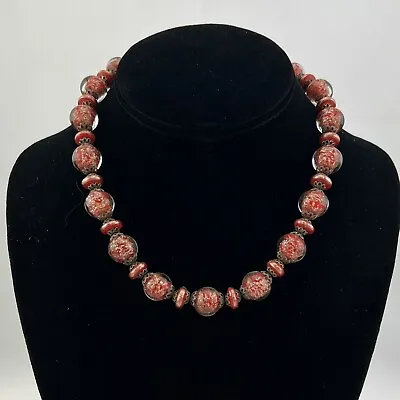 Vintage Red Murano Aventurine Glass Bead Necklace • $55