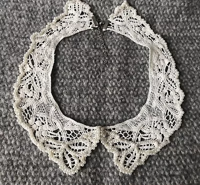 Beautiful Crochet Lace Collar / Necklace Cream With Pearl Details Cottagecore • £3.99