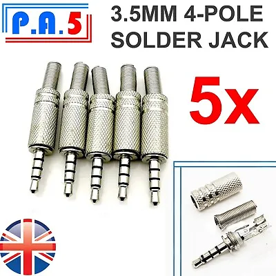 5x 3.5mm 4-Pole Solder Jack Male Plug Connections (5pcs) Audio Video Headphones • £7.99