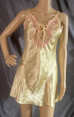 £4.53 • Buy Vintage Fredrick’s Of Hollywood Satin Chemise Negligee Nightgown Yellow Pink M