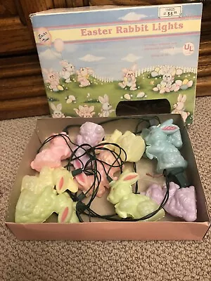 Vintage Blow Mold Bunny Rabbit 10 Easter Party String Lights Open Box New • $14