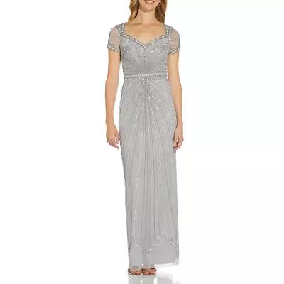 Adrianna Papell Womens Silver Beaded Cut-Out Evening Dress Gown 2 BHFO 7961 • $25.99